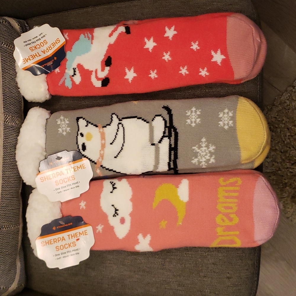 3 Pairs Sherpa Theme Socks